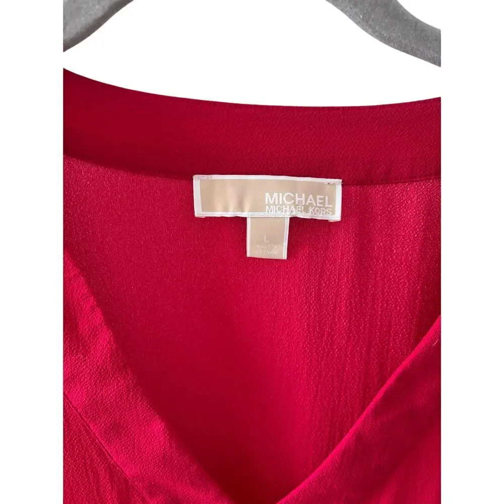 Michael Michael Kors Red V-Neck Blouse Womens Large Long Sleeve Smocked Sleeve - Picture 6 of 10